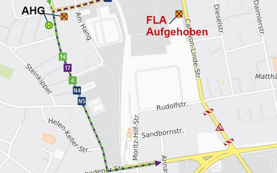 Umleitungskarte aufgrund der Sperrung der Carl-von-Linde-Straße.