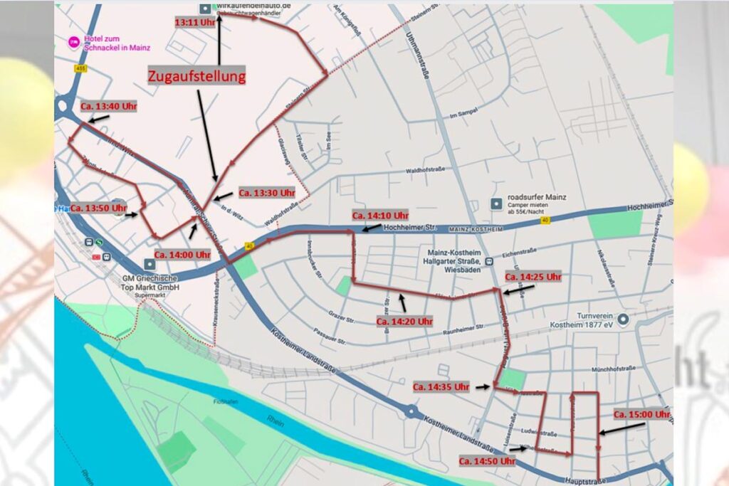 Die Route des AKK-Fastnachtsumzug.