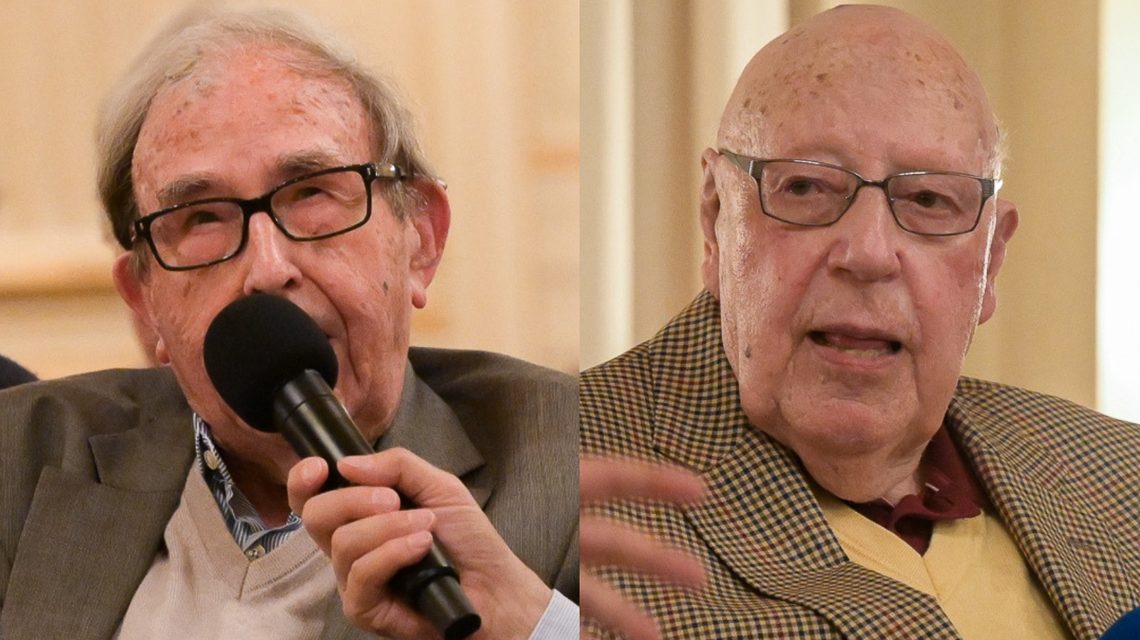Zeitzeugengespräch: Rudi Schmitt (rechts) und Dr. Gerhart Best (links) im Gespräch über Kriegsende, Neubeginn und Demokratie in der Casino-Gesellschaft Wiesbaden. Foto: Volker Watschounek