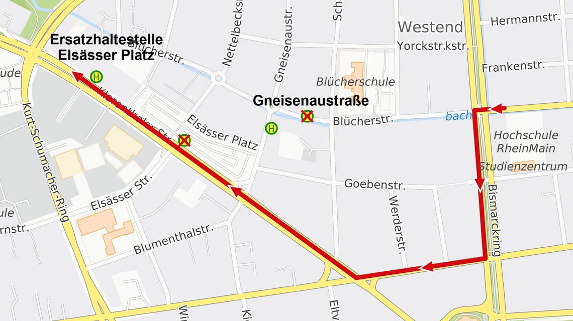 Baumaßnahme am Elsässer Platz: Umleitungen für Busse ab 14. Mai.