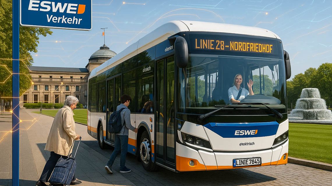 Bus, Linie 28, Richtung Nordfriedhof.