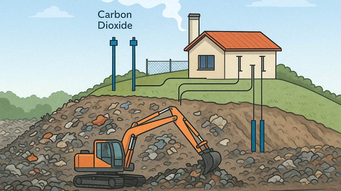 Auf der Deponie Dyckerhoffbruch wird gebohrt, was das Gas hält – zwölf neue Brunnen sollen das Methan einfangen und so 600.000 Tonnen CO₂-Äquivalent einsparen.