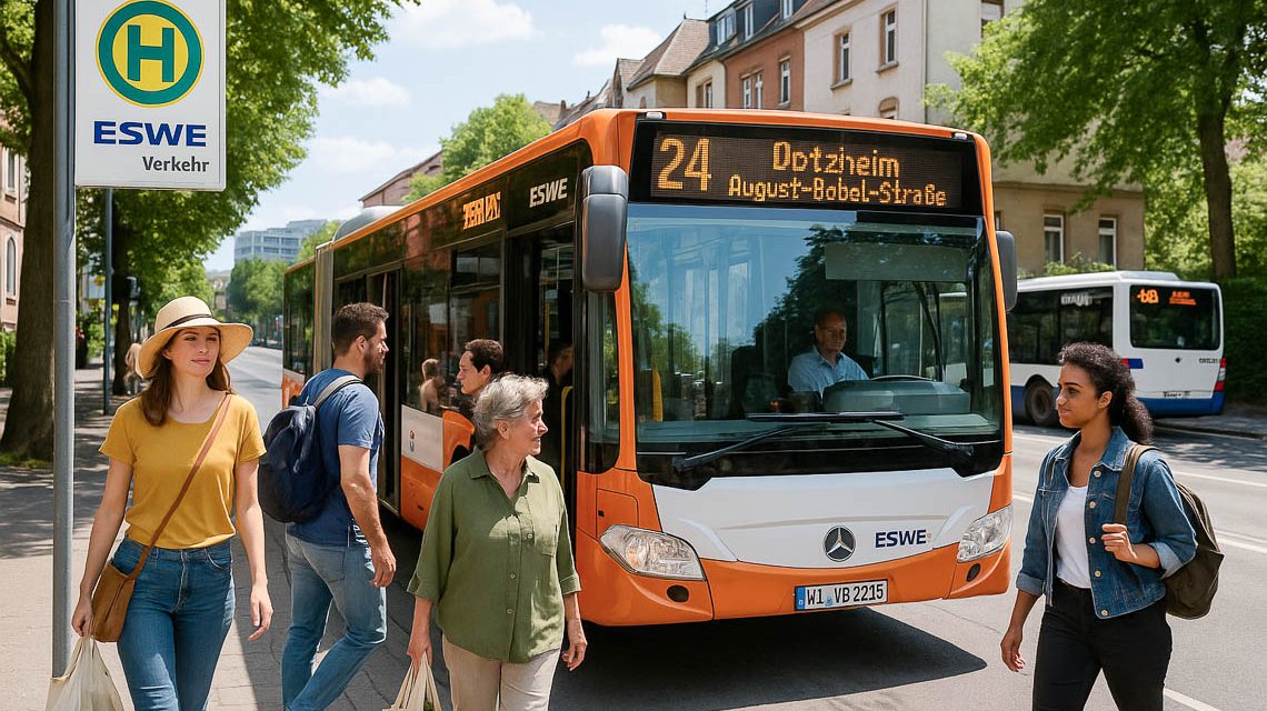 Eine Linie 24 fährt am Abend durch die August-Bebel-Straße in Dotzheim – ein Schritt zur besseren Erreichbarkeit in den Sommerferien