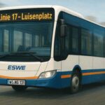 AI-generiertes Bild zeigt die Linie 17, Fahrziel Luisenplatz. Wegen Baustellen wird die Linie umgeleitet.