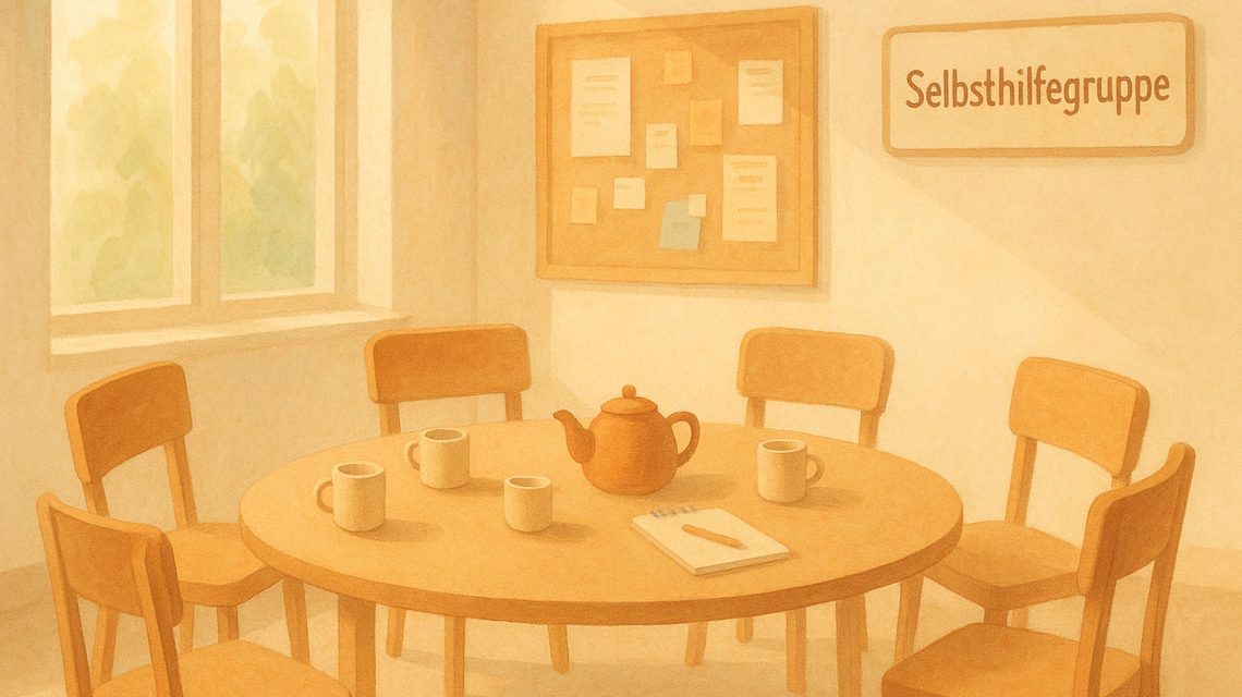 Symbolbild Selbsthilfegruppe zeigt einen runden Tisch mit Stühlen.