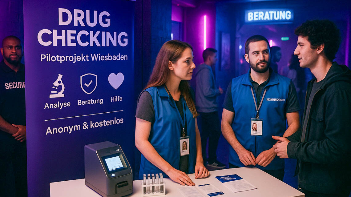 Wiesbaden testet Drug Checking: In ausgewählten Clubs können Konsumierende ihre Substanzen anonym prüfen lassen und erhalten Beratung zu Risiken und Schadensminimierung.