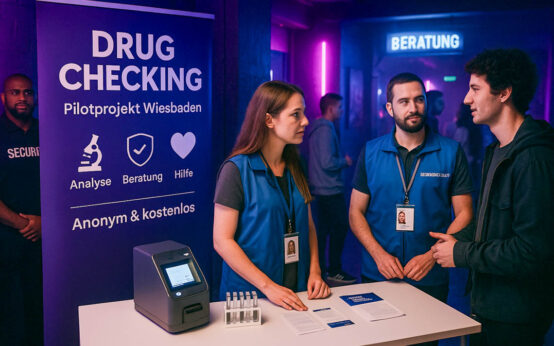 Wiesbaden testet Drug Checking: In ausgewählten Clubs können Konsumierende ihre Substanzen anonym prüfen lassen und erhalten Beratung zu Risiken und Schadensminimierung.