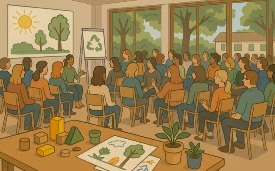 Klimabildung in Hessen. Erzieherinnen lernen, wie sie Klimaschutz Kindern früh näher bringen können.