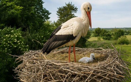Das Schiersteiner Storchennest im Livestream: Ein Jungstorch wächst unter den Augen von Naturfreunden heran.