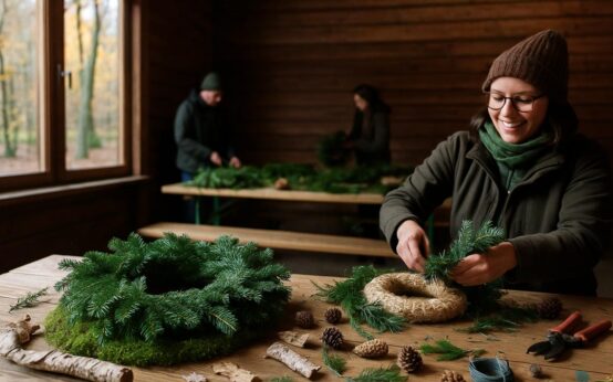 Adventskranz binden im Stadtwald im Forsthaus Dambachtal-