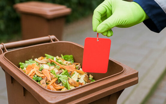 Bioabfall rot markiert, hier stimmt was nicht. Bitte Müll kontrollieren und richtig trennen.