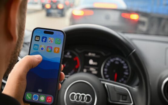 Kontrollwoche: Mann benutzt das Handy am Steuer