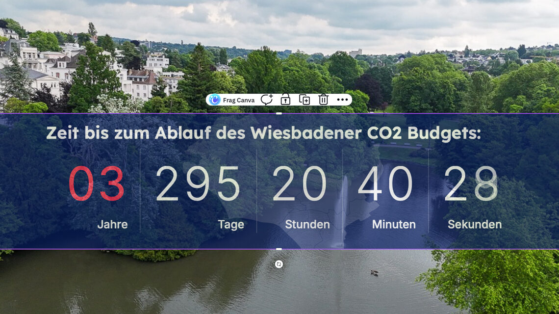Die neue Klima-Uhr in Wiesbaden zeigt das verbleibende CO₂-Budget für die Stadt und weltweit – ein eindrucksvolles Signal für den Klimaschutz.