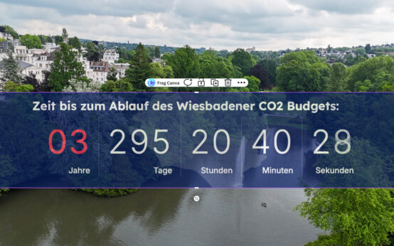 Die neue Klima-Uhr in Wiesbaden zeigt das verbleibende CO₂-Budget für die Stadt und weltweit – ein eindrucksvolles Signal für den Klimaschutz.