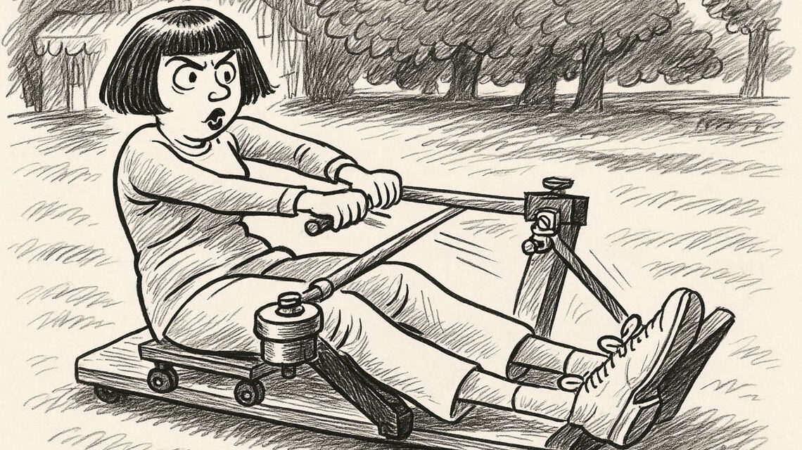 Historische Fitnessgeräte, hier im Bild eine Rudermaschine eines unbekannten Herstellers.