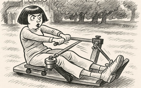 Historische Fitnessgeräte, hier im Bild eine Rudermaschine eines unbekannten Herstellers.