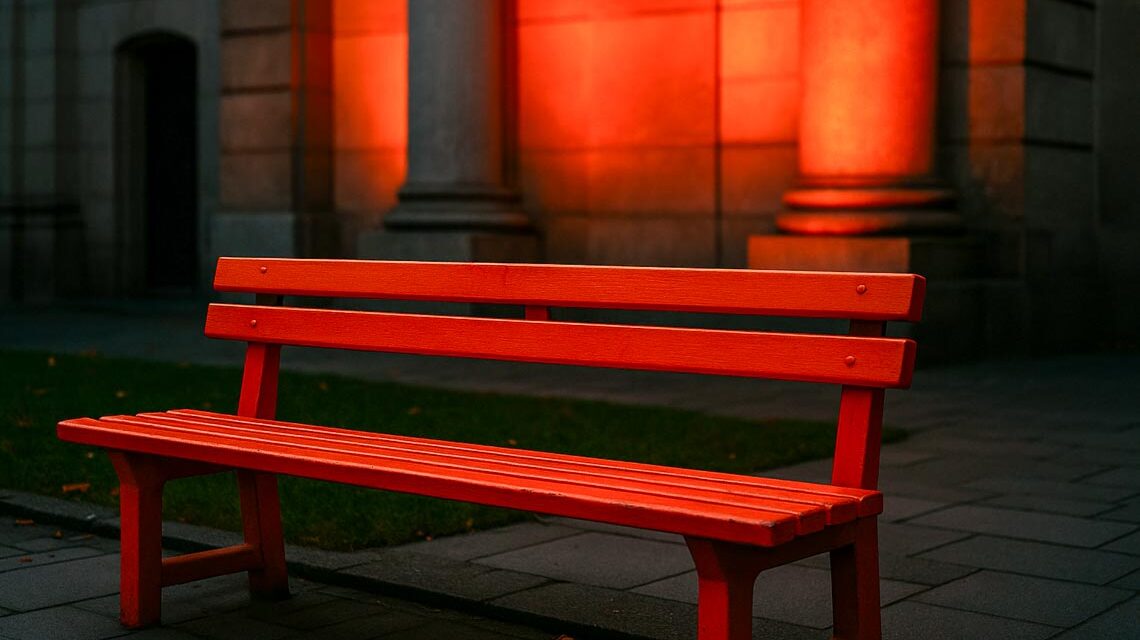 Rote Bank, das Zeichen dafür Gewalt gegen Frauen aufzuzeigen.