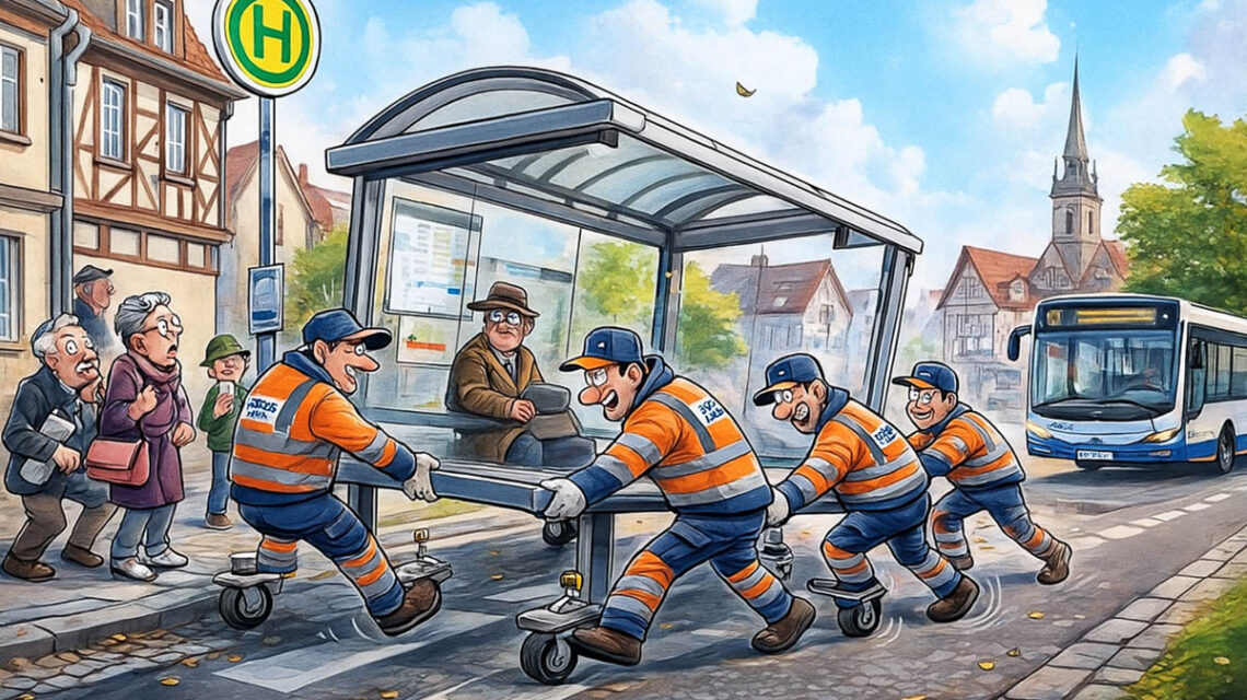 Haltstelle wird verlegt, Karrikatur