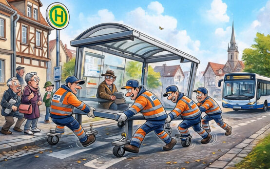 Haltstelle wird verlegt, Karrikatur