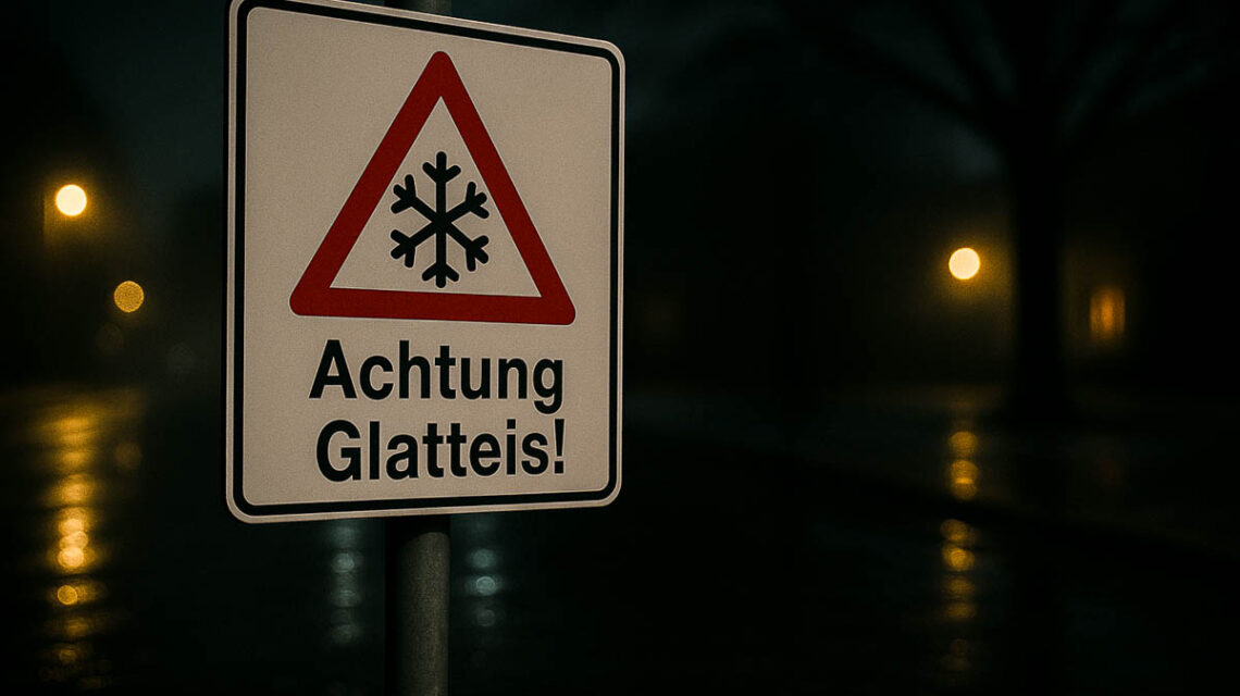 Symbolbild, Wasseransammlung, Achtung Gklatteis.