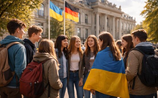 Ukrainische und deutsche Jugendliche bei ihrem Besuch in der Hessischen Staatskanzlei – Begegnung, Austausch und gelebte Solidarität im Herzen Europas.