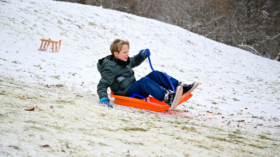 Schlitten fahren am Jagdschloss Platte.