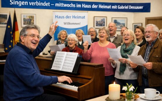 Gabriel Dessauer lädt im Haus der Heimat zum offenen Mitsingen ein – jeder darf einfach die Stimme heben.