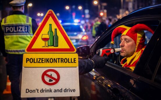 Polizist überprüft Fahrer auf Alkohol – Sicherheit geht vor, besonders während der närrischen Tage in Wiesbaden.