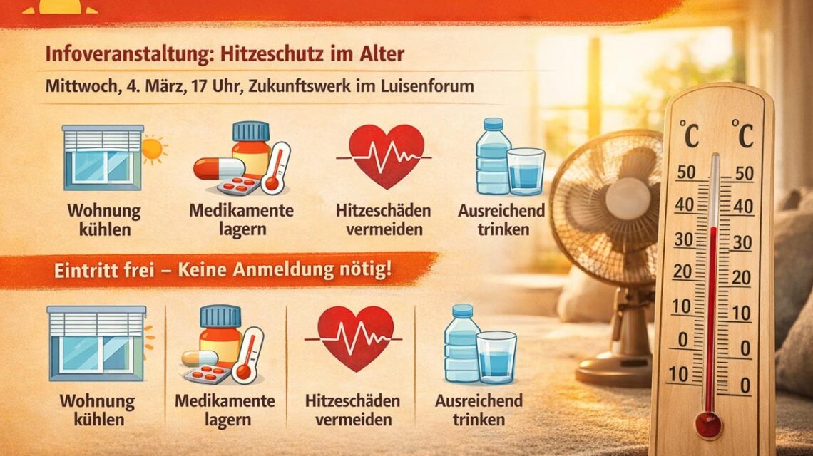 Im Zukunftswerk im Luisenforum informiert die Stadt Wiesbaden über Hitzeschutz für ältere und pflegebedürftige Menschen.