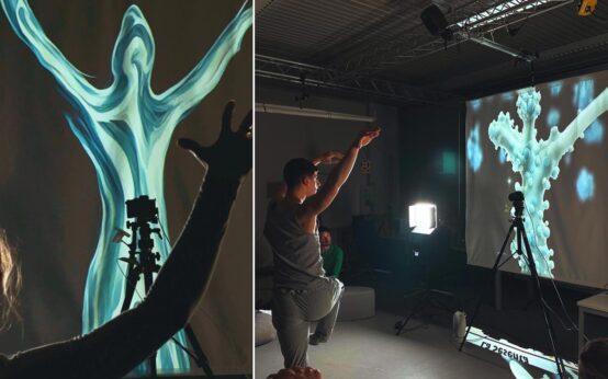 Tänzerinnen und Tänzer des Staatsballetts formen im Kunsthaus Wiesbaden mit einer KI neue Bilder – live, sinnlich, unberechenbar.