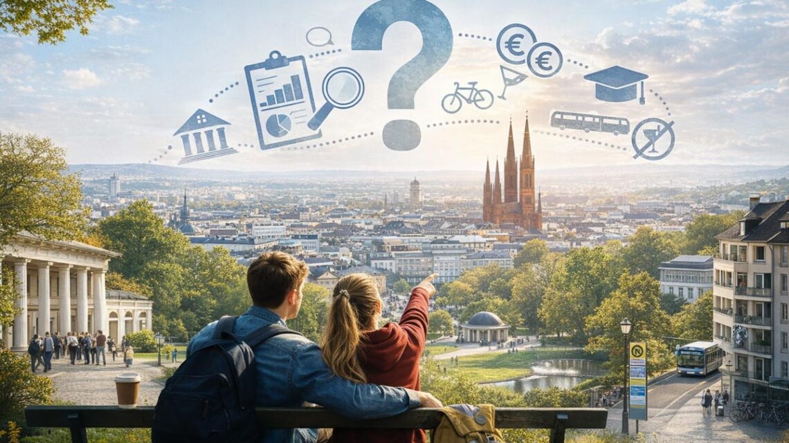 Viele Studierende genießen Wiesbadens Parks – doch bei Mieten und Nachtleben wächst die Kritik.