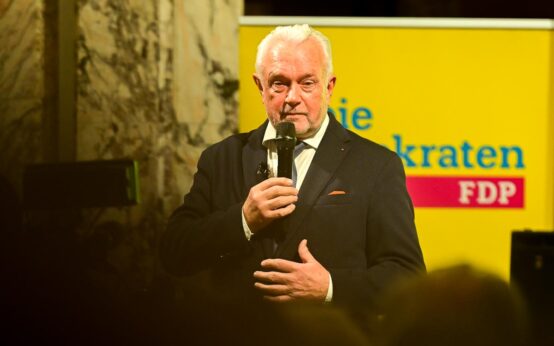 Wolfgang Kubicki sprach im Schloss Henkel vor FDP-Mitgliedern und Unterstützern über Wirtschaft, Bildung und die Zukunft Wiesbadens im Vorfeld der Kommunalwahl.