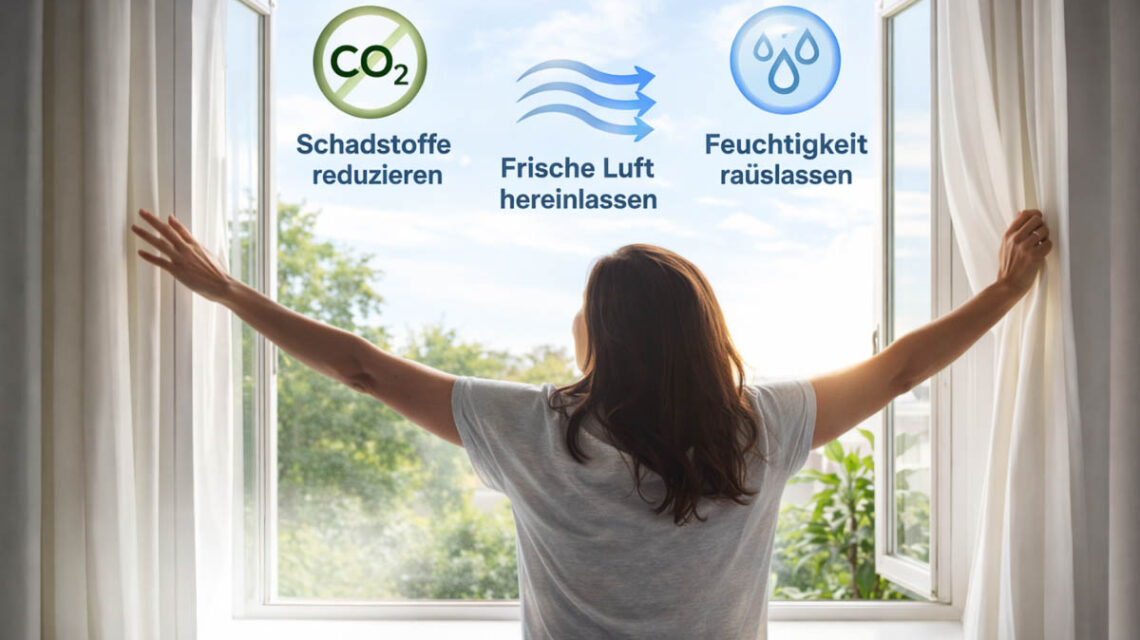 Foto – Richtiges Stoßlüften senkt die Luftfeuchtigkeit und schützt Wohnräume wirksam vor Schimmelbildung. ©2026 KI-generiert