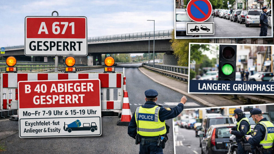 Stau und Hupkonzerte prägen seit Tagen das Bild rund um die gesperrte A 671 bei Hochheim – Kostheim steht im Zentrum der Umleitungsstrecken.