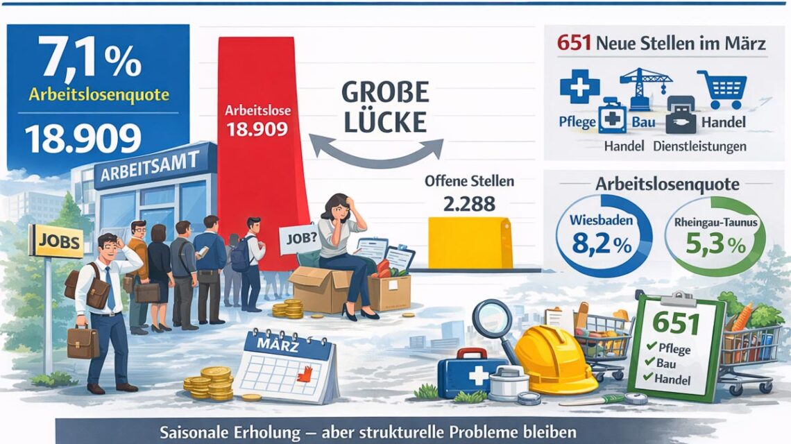 Blick auf den Wiesbadener Arbeitsmarkt: Bewegung im Frühjahr, aber kein echter Aufschwung in Sicht.