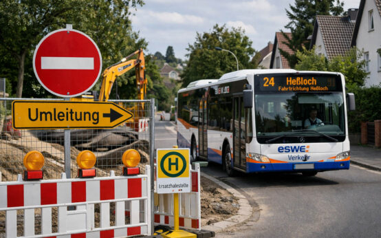Wegen Bauarbeiten in Heßloch müssen Busse mehrere Tage lang Umwege fahren.