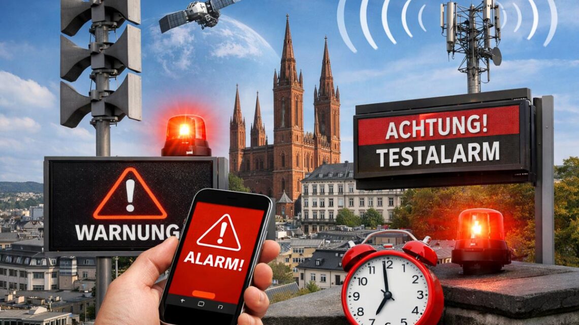 Beim landesweiten Warntag testen Behörden Sirenen, Warnapps und Cell-Broadcast – in Wiesbaden bleiben einige Anlagen stumm.
