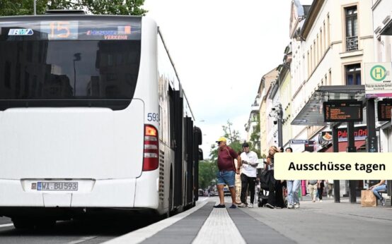 Lienienbus an der Haltestelle am Platz der Deutschen Einheit