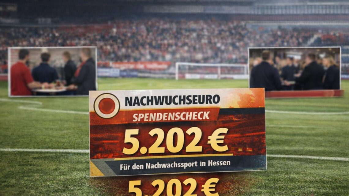 Symbolische Scheckübergabe in der BRITA Arena: Der SV Wehen Wiesbaden unterstützt mit dem Nachwuchseuro gezielt junge Sporttalente.