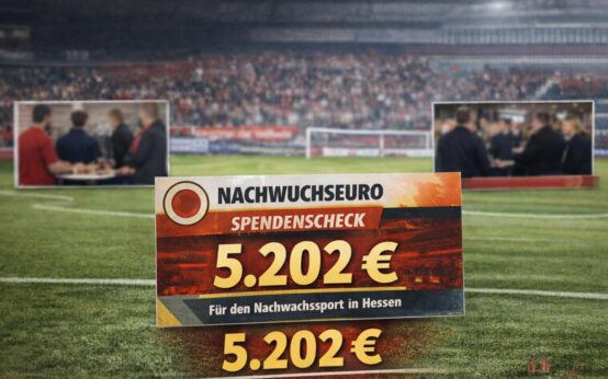 Symbolische Scheckübergabe in der BRITA Arena: Der SV Wehen Wiesbaden unterstützt mit dem Nachwuchseuro gezielt junge Sporttalente.