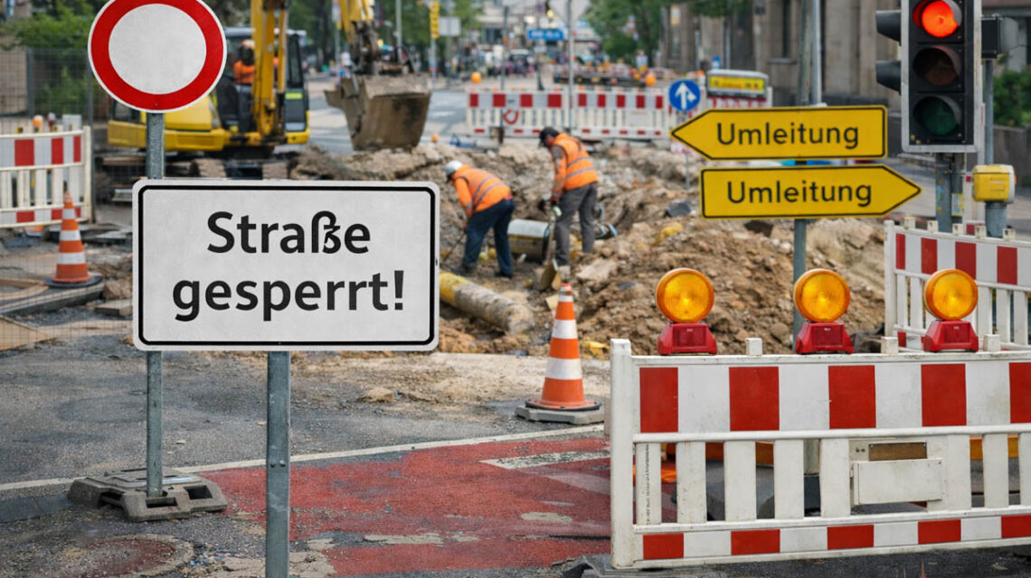 Baustelle in Biebrich: Reparaturarbeiten an der Gasleitung bremsen den Verkehr rund um die Breslauer Straße.