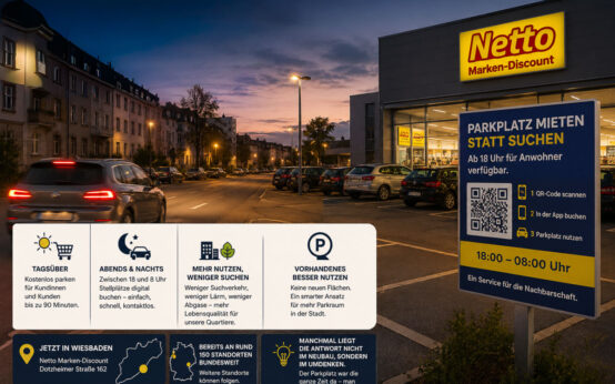 Abends frei, morgens wieder voll: Netto öffnet seine Parkplätze in Wiesbaden für Anwohner.