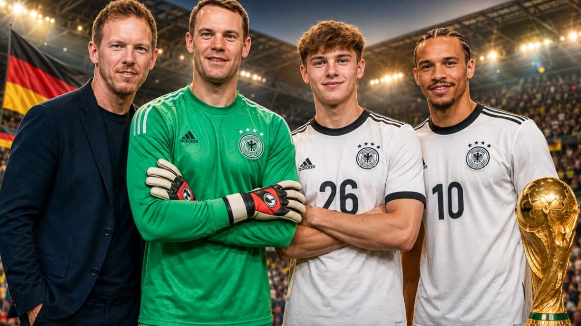 Manuel Neuer kehrt zurück und führt den deutschen WM-Kader als Nummer eins in die Fußball WM 2026. Bild zeigt: Nagelsmann nimmt Neuer, Karl und Sané