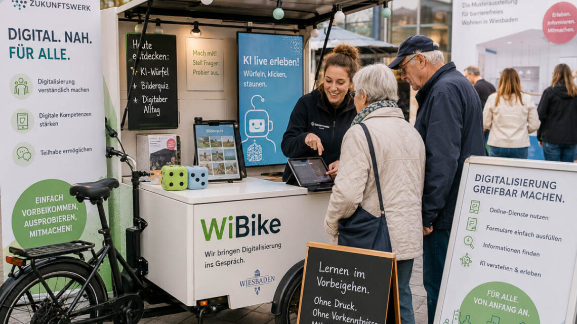 Mit dem WiBike bringt das Zukunftswerk KI direkt ins Quartier – zum Ausprobieren, Verstehen und Mitreden.