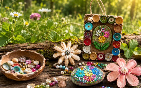 Beim Workshop „Bunter Sommer“ entstehen in der Fasanerie kreative Dekorationen aus Naturmaterialien, Kronkorken und Perlen.