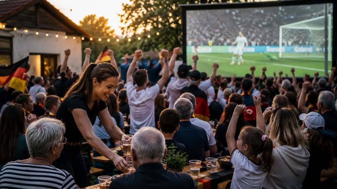 Zusammen Fußball schauen im Verein.