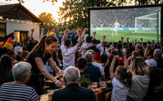 Zusammen Fußball schauen im Verein.