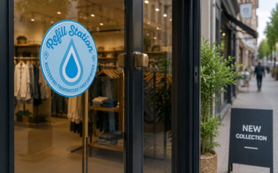 An rund 60 Refill-Stationen können Bürgerinnen und Bürger in Wiesbaden ihre Trinkflaschen kostenlos mit Trinkwasser auffüllen.